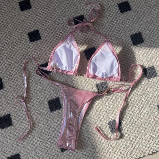 2 ks/sada Dámské sexy bikini set světlý povrch umělá perla podprsenka šněrovací sada tanga rychleschnoucí plavky plážové oblečení