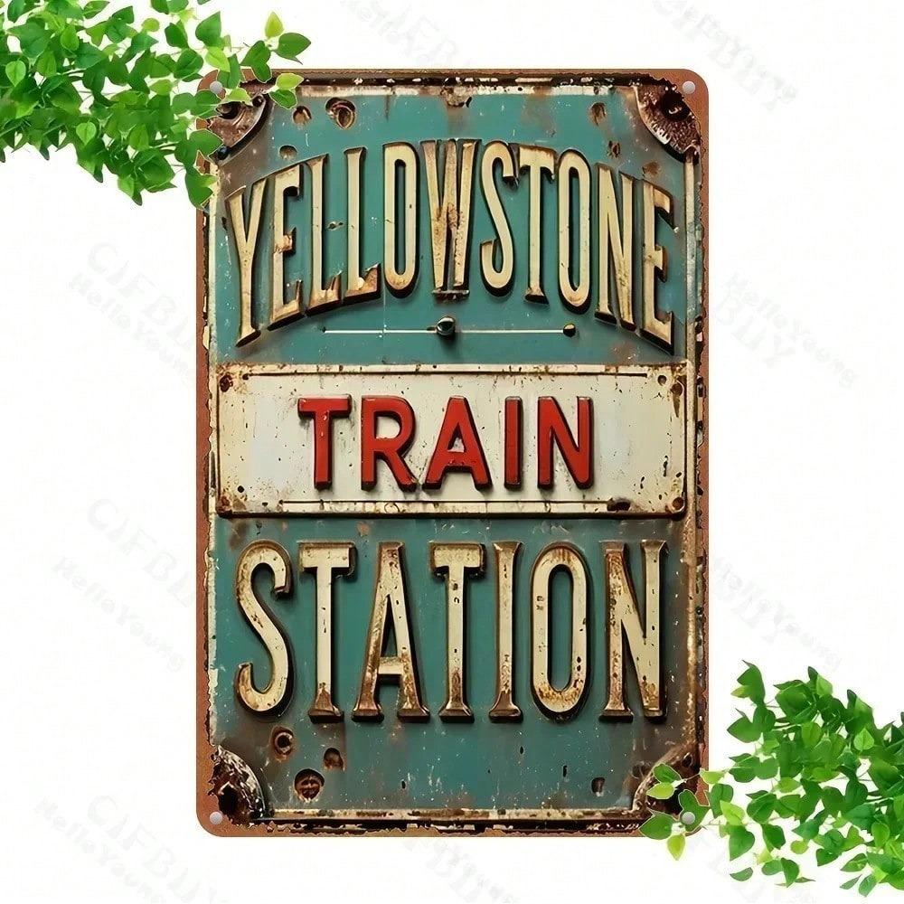 Vintage Train Railway Station Metal Wall Poster, Bar Garage Decor 8x12