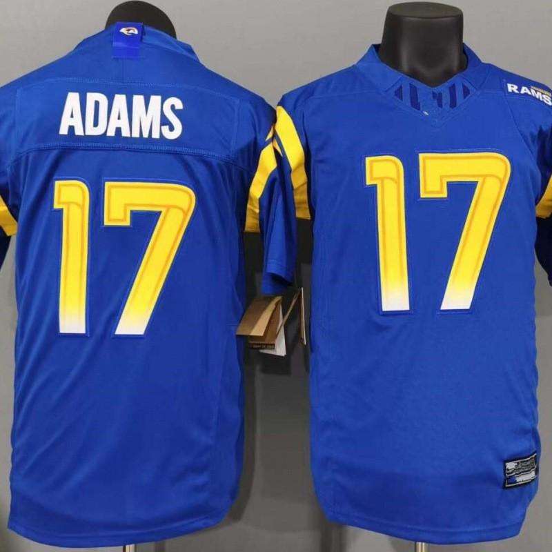 Camiseta de Rugby Bordada Camiseta Deportiva de Equipo Los Angeles Rams 17 Adams Azul Corte Regular