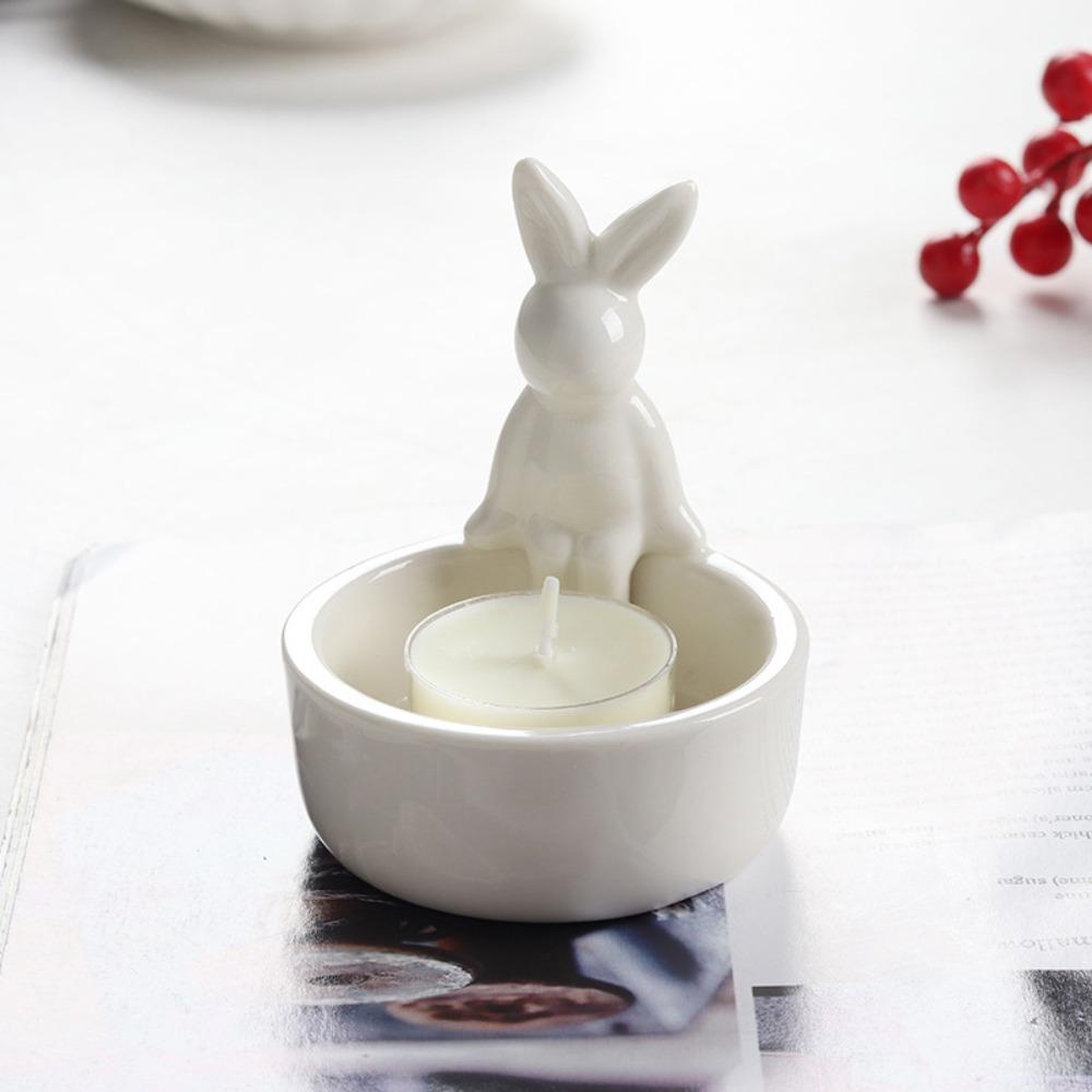 Ceramic Easter Rabbit Candlestick Heat Resistant Desktop Candelabrum  Holiday
