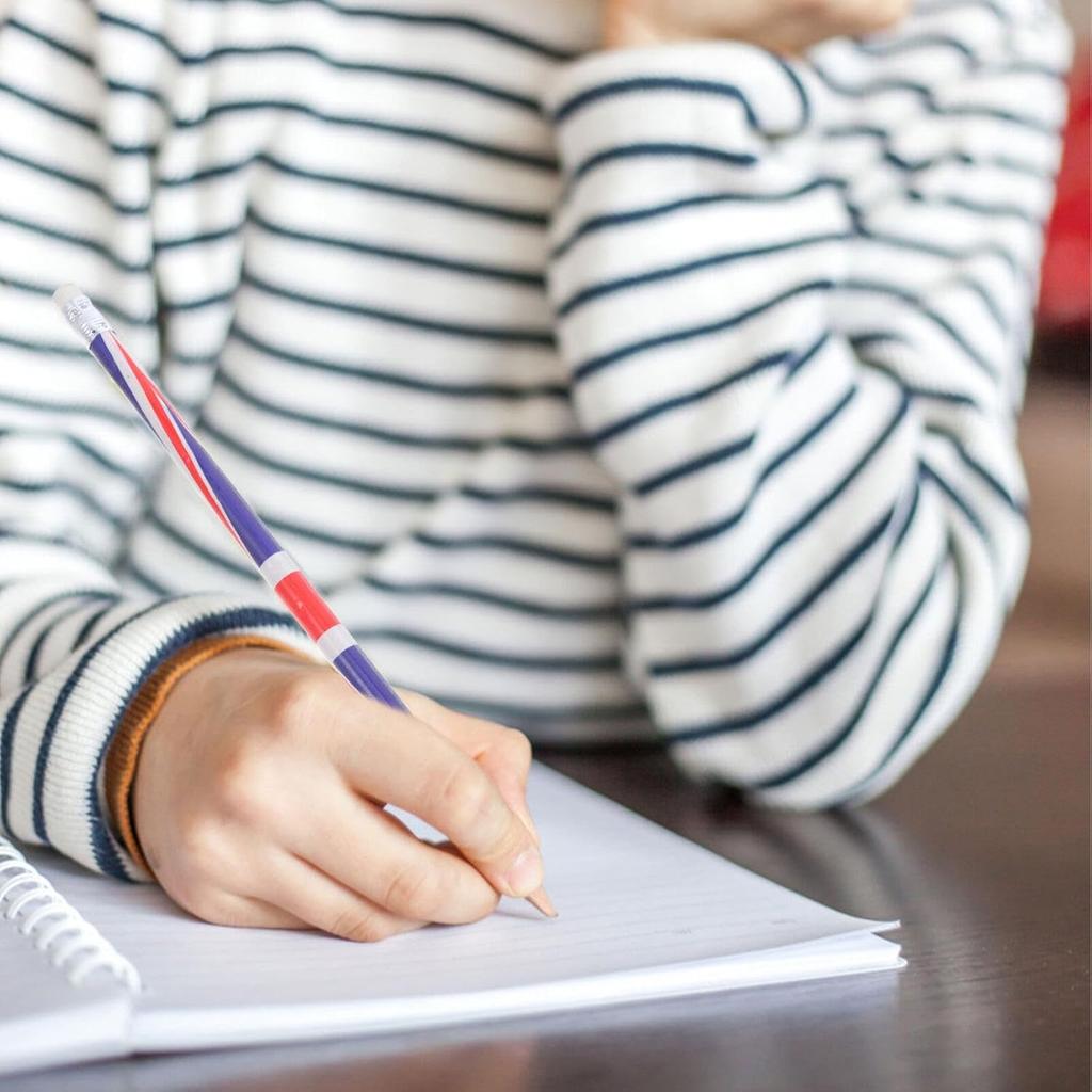 60pcs England Flag Wooden Pencils Multi-use Decorative Writing Pencils for School Office and Art Lightweight Portable Sketching Drafting Supplies