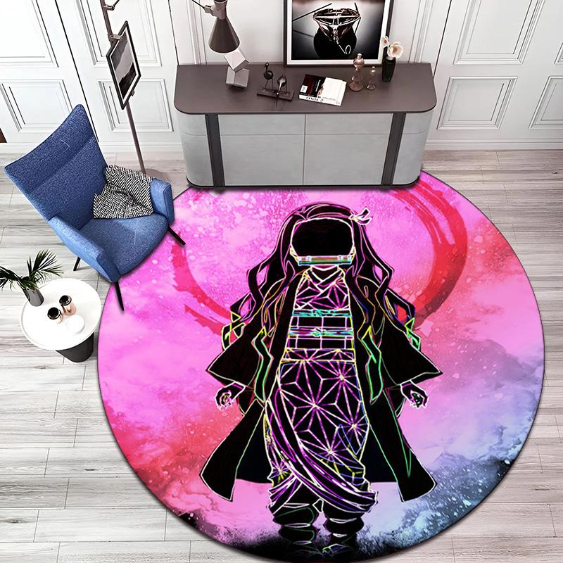 Classic Japanese-style Cartoon Demon Slayer Round Rug, Home Soft Decorative Anti-slip Yoga Mat and Chair Mat, Outdoor Floor Mat Carpet K17
