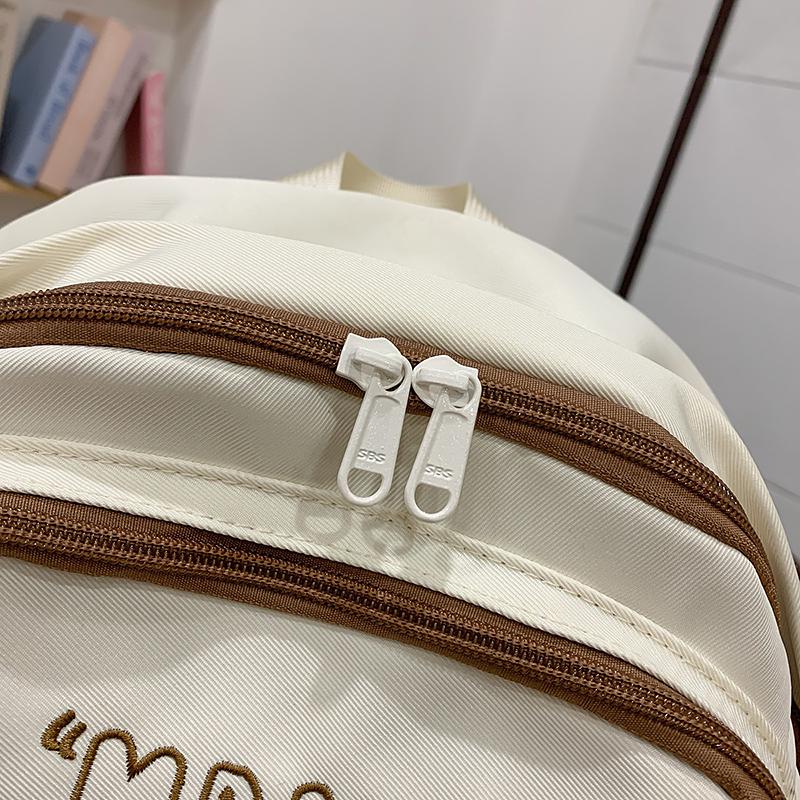 Letter Embroidered Backpack Contrast Color Student Schoolbag Female Campus Backpack