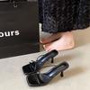 French thin strap square head one-word sandals women's niche high-heeled sandals women's 2025 silver thin heel temperament versatile sandals