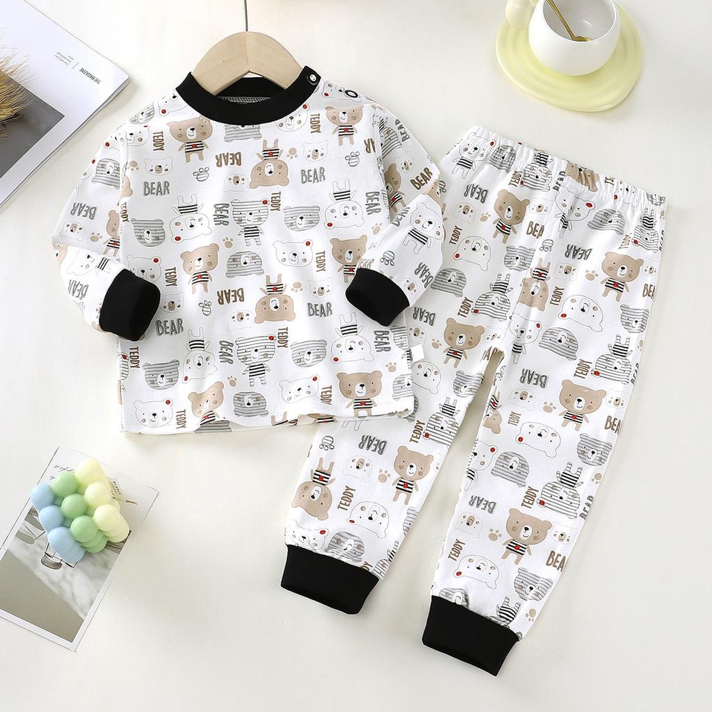 Kids Cotton Thermal Underwear Set Boys Girls Autumn Pajamas Home Wear Long Sleeve Top And Pants Baby Warm Base Layer