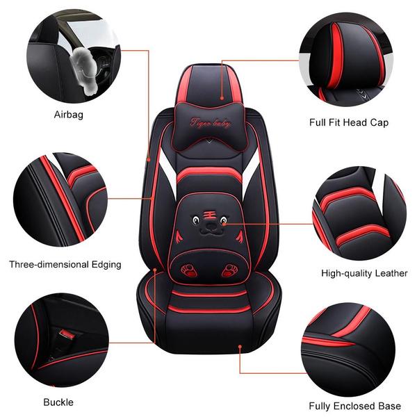 Full Set Car Seat PU Leather Car Seat Cover Breathable Waterproof Faux Leather Seat Covers with Headrest Pillow for Car Universal Anti Slip Seat Cover