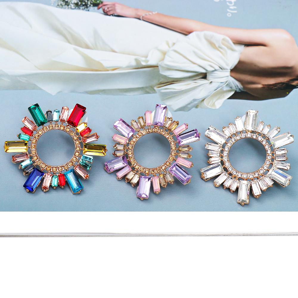 New Vintage Hollow Round Crystal Drop Dangle Earrings Trend Statement Rhinestone Ear Ring For Women Fashion Colorful Jewelry