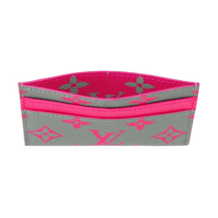 Louis Vuitton Double Logo Print Monogram Glow Coated Canvas Card Holder Men Accessories Gray Pink M15032