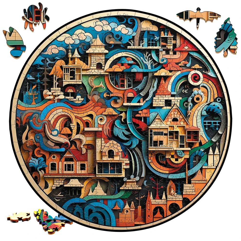 Earth Scenery Round Wooden Puzzle Art Unique Shaped Pieces Wooden Toys for Adults Perfect Christmas birthday Landscaping Gift