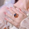 Hua Youmei Gold Plated Luxury Pearl Finger Ring Enamel Zircon Tahitian Grey