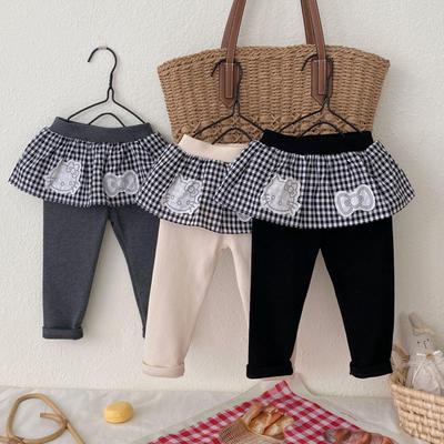 Autumn Girls' Plaid Lace Skirt Leggings - Korean Style Fashionable & Versatile