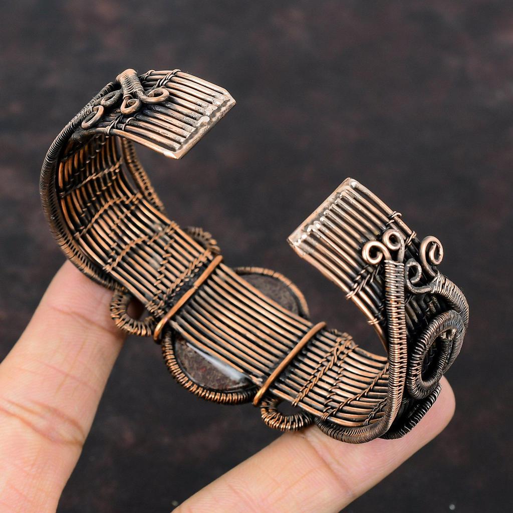 Dinosaur Bone Cuff Bracelet Copper Wire Wrapped Adjustable Bangle Handmade Cuff Bracelet Gemstone Bangle Copper Wire Jewelry Engagement Gift