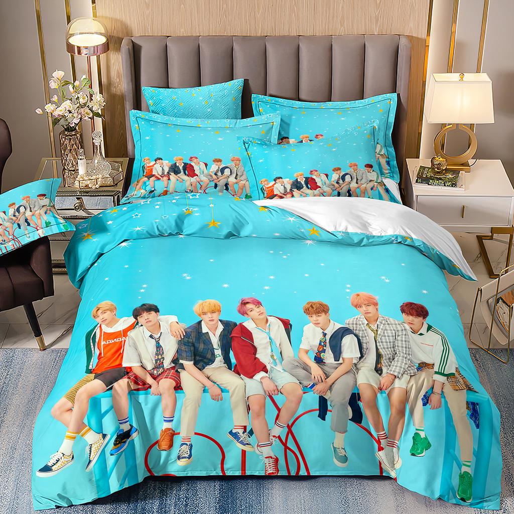 BTS Men's group Bedding Music Band All Season Twin Bedding Set 3 Piece Comforter Bed Duvet Cover Double King Bedding Set