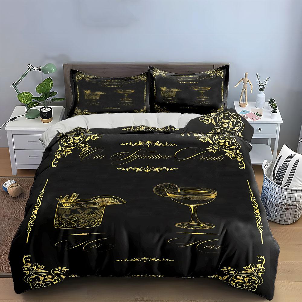 "Golden Cocktail Elegance Vibes" Bedding sets Duvet covers Pillowcases(1* Duvet Cover 2* Pillowcases without duvet insert)