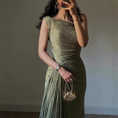 Elegant Women's Evening Dress With Ruffled Design And Shimmery Details One Shoulder Long Maxi Gown For European Styles