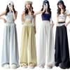 High-Waist Lace Splice Women's Spring/Summer Loose Straight-Leg Pants