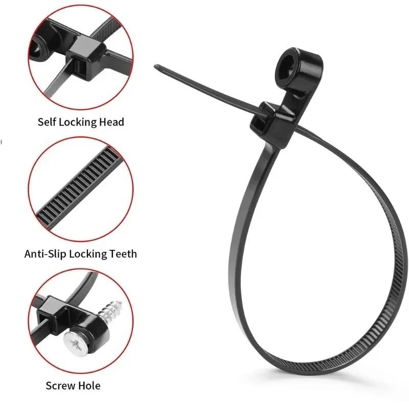 Screw Hole Cable Ties Fixed Head Reusable Nylon Straps Low Temperature Resistant Self Locking Fasteners for Outdoor Home Office