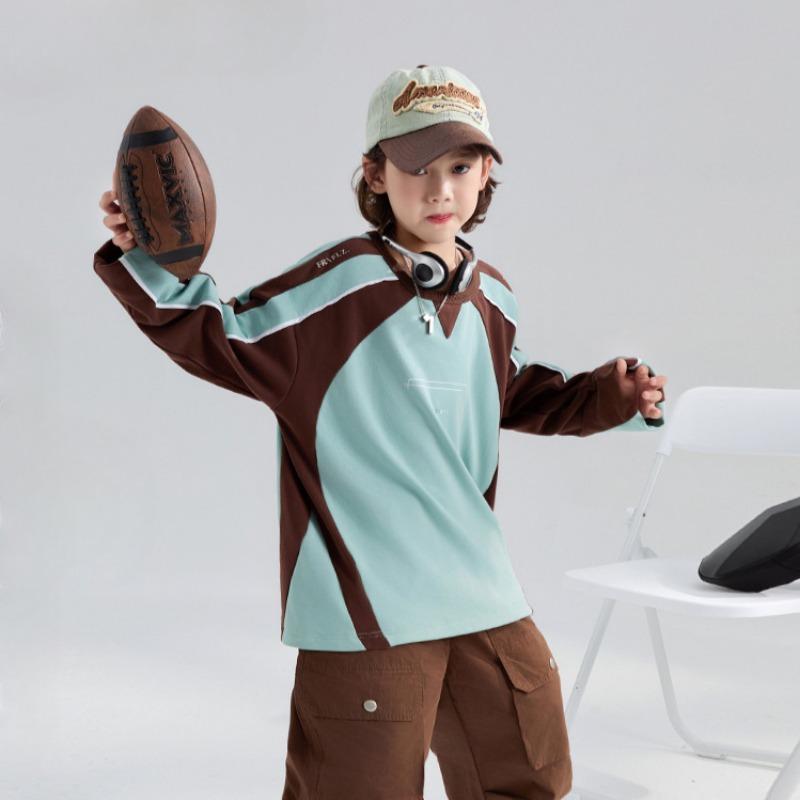 Frühling und Herbst Neue Kinderkleidung Retro Kontrastfarben Nähte Langarmpullover