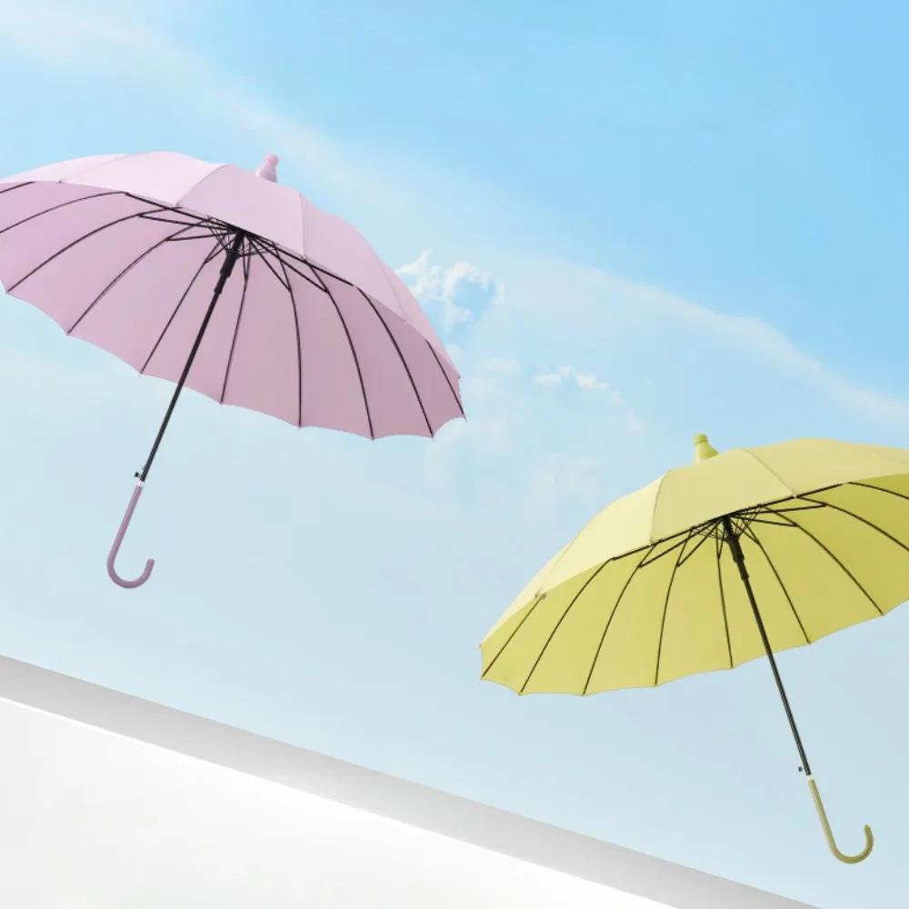 16 Bone Waterproof Umbrella Creative Bent Handle Straight Rod Umbrellas Small Fresh Women Handle Umbrellas Solid Color Umbrella