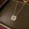 Women's Heart-Shaped Necklace with Four-Petal Flower, Cubic Zirconia, Titanium Steel Clavicle Chain - Elegant and Versatile Accessory