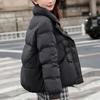 Winter Women Short Padded Coat Stand Collar Warm Three Button Chinese Style Jacket
