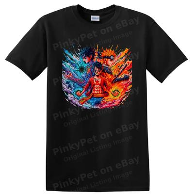 Monkey D Luffy Naruto Uzumaki Sasuke Uchiha Anime T Shirt Fire Ice Action Tee