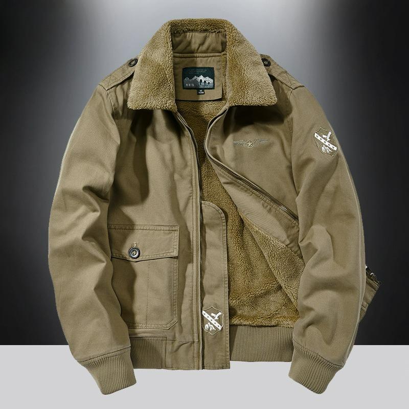 

Short Lamb Wool Jacket Men s Winter Thick Fur Collar Plus Velvet Tooling Jacket Cotton Jacket S хаки