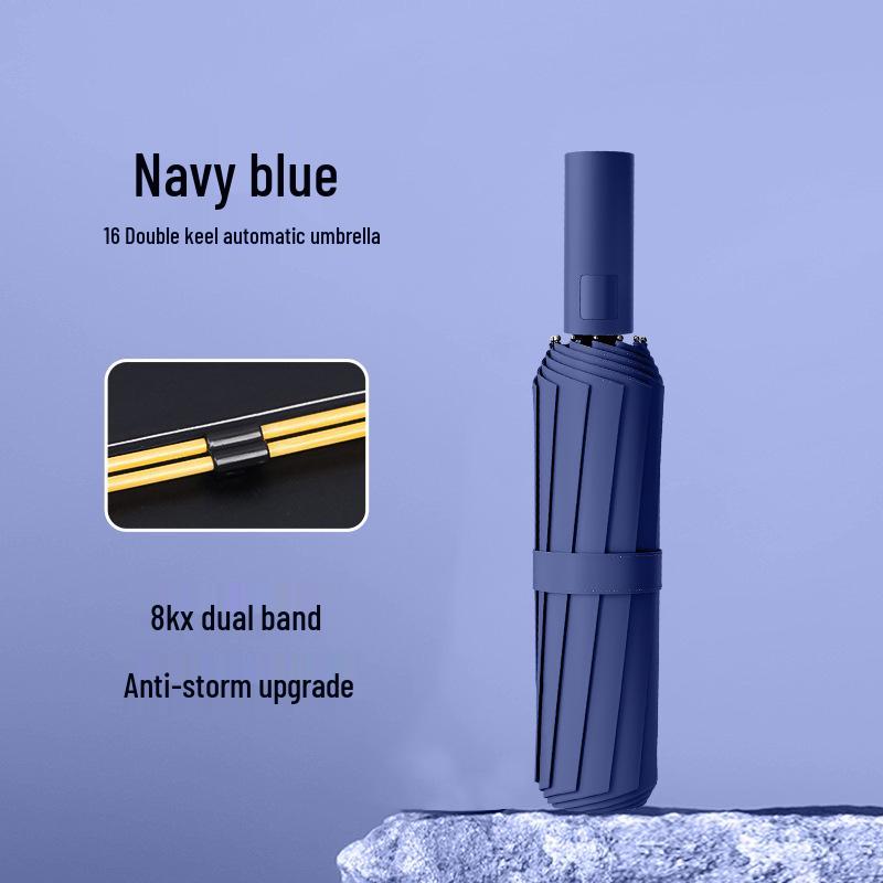 Automatic UV Three-Fold Umbrella - Black Glue Sun/Rain Protection with Printed Logo