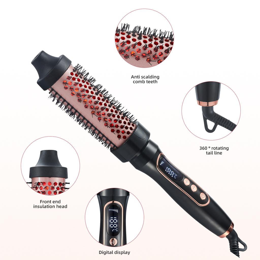 Heating Curling Comb with Infrared Care PTC Thermal Round Brush Styling Iron for Volumizing Anti-Scald Professional Hot Brush