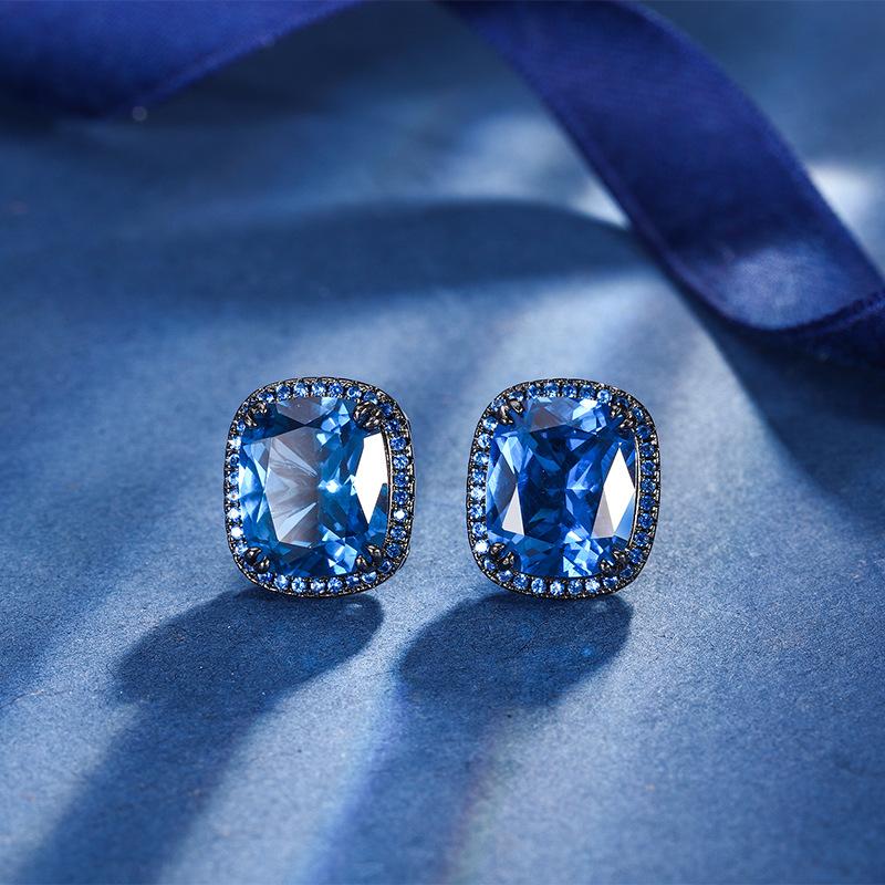 Jewelry Copper Bottom Gold-Plated Simulation Blue Spinel Fertilizer Rectangular Black Gold Personalized Set 14 * 16