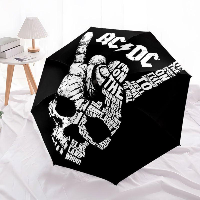 1pc ACDC Band Automatic Opening/Closing Umbrella with Convenient Three-Fold Design, 8 Iron Ribs - for Outdoor Daily Use, Travel
