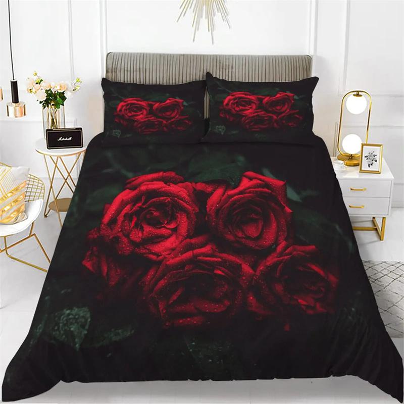 Valentine's Day Gifts Blue Rose Floral Duvet Cover Set King Size 3 Pieces 3D Printed Blossom Bedding Set Room Decoration Women