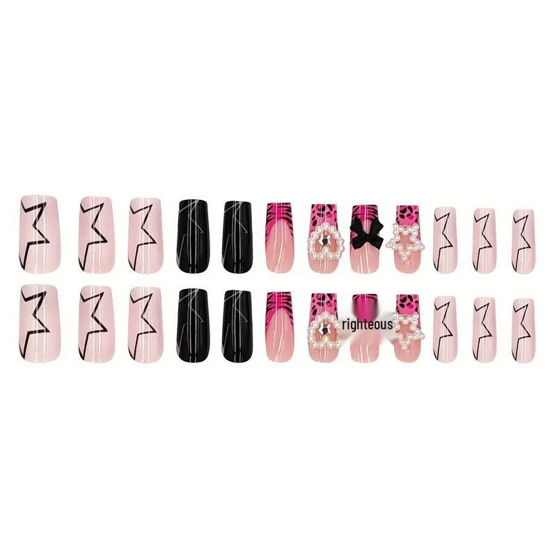 French Black & White Star Pearl Heart Detachable False Nails
