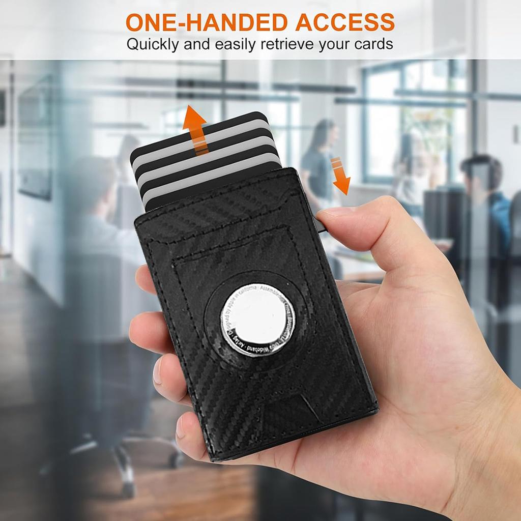 Portafoglio Pop-Up da Uomo con Tracker : Pelle PU, Blocco RFID Minimalista Fibra di Carbonio - Grande Capacità di Carte Finestra ID | Scomparto Banconote Mag