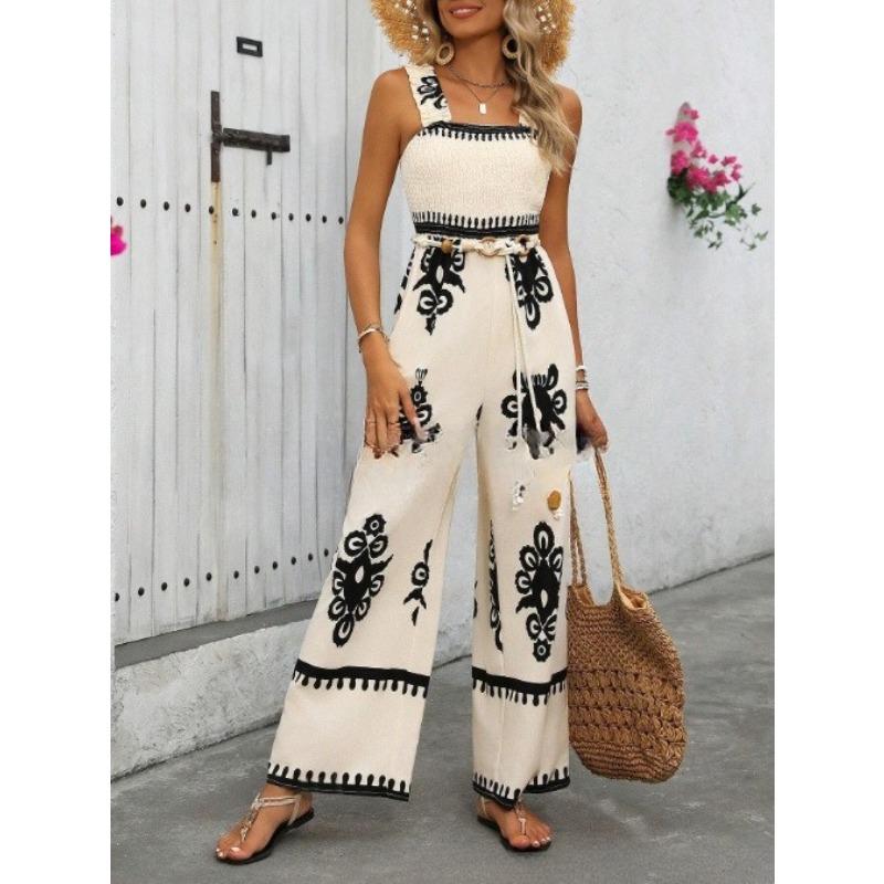 VEZFAA  Women s Fashion Casual Summer Spring Sleeveless Suspenders High Waist Trousers Jumpsuits & Rompers S абрикосовый