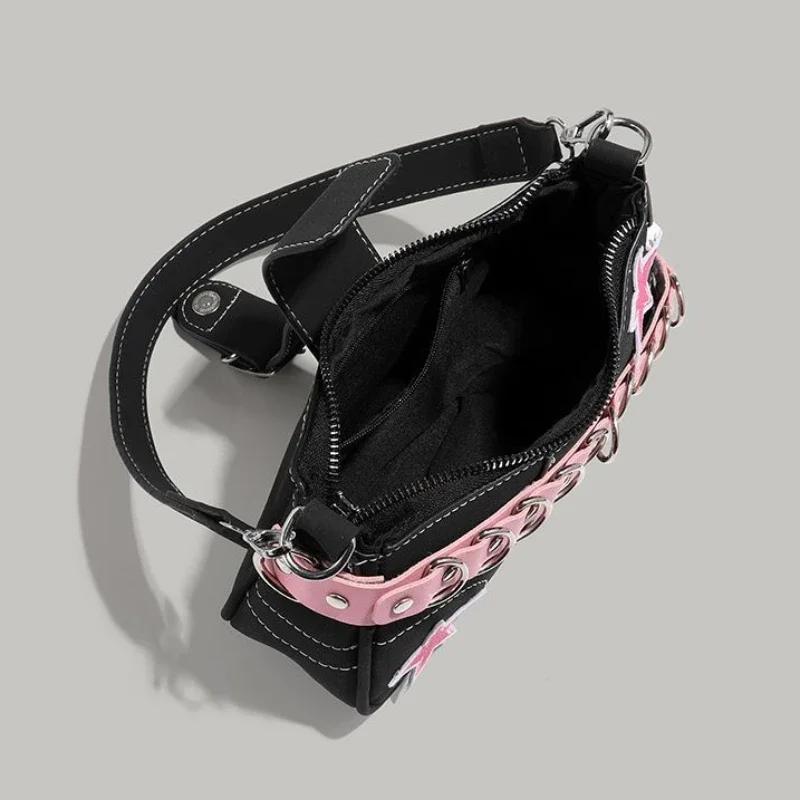 Star Pattern  Hot Girl Chain Shoulder Bags for Women Black Pink Handbag Luxury Designer Grunge Bag Gothic Motor Style Sling
