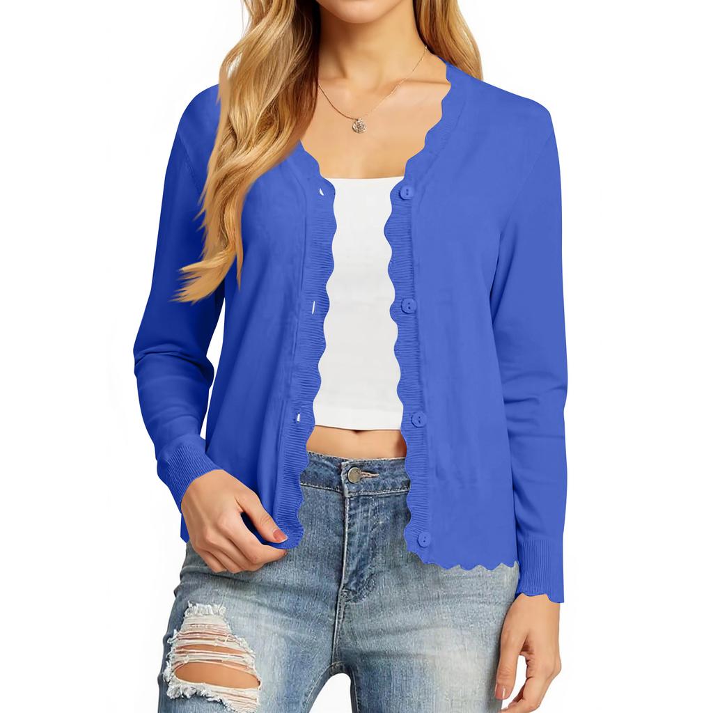 Cardigans Femininos de Manga Comprida Casuais Leves com Botões Decote em V Roupas de Outono