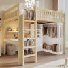 Hochbett, 140*200cm, Schreibtisch, Kleiderschrank, 3 Schubladen, offener Stauraum, Bettgitter, Leiter, ohne Matratze, Natur