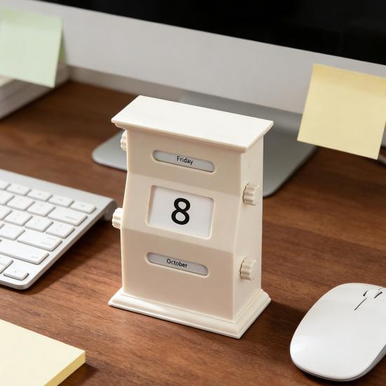 Perpetual Calendar Retro Style Desktop Calendar with Rotating Display Easy Manual Date Month Day Setting Calendar