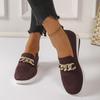 Fashion Autumn New Flat Shoes Women's Fashion Round Head Flannelette Mesh Hollow Metal Chain Soft Sole Non-slip Single Shoes