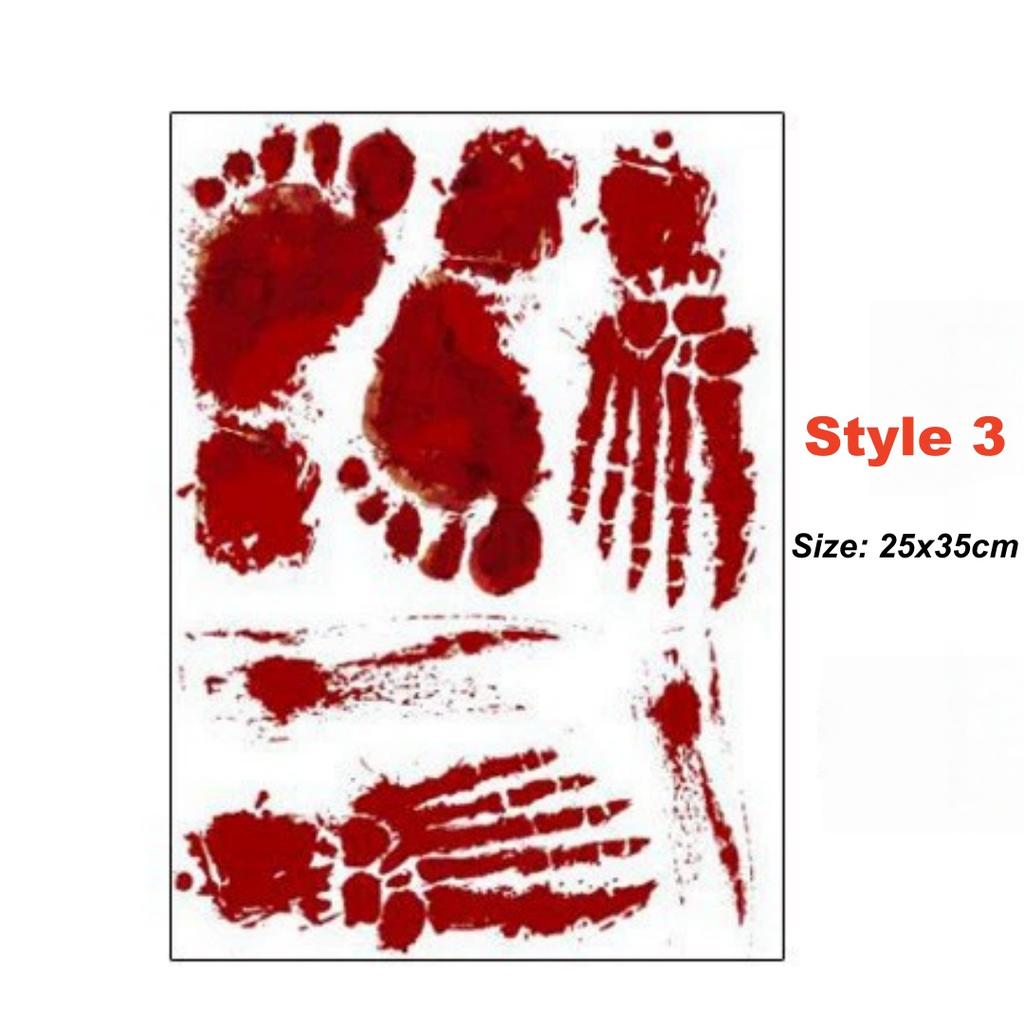 Halloween Wall Doors Windows Stickers Blood Handprint Footprint Skull Pattern Halloween Party Scene Decor Supplies Horror Props