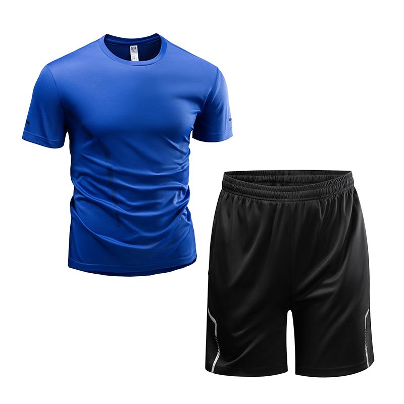 Ice Silk Sportswear Set For Men's Summer Round Neck Quick Drying Short Sleeved Loose Two-piece Set