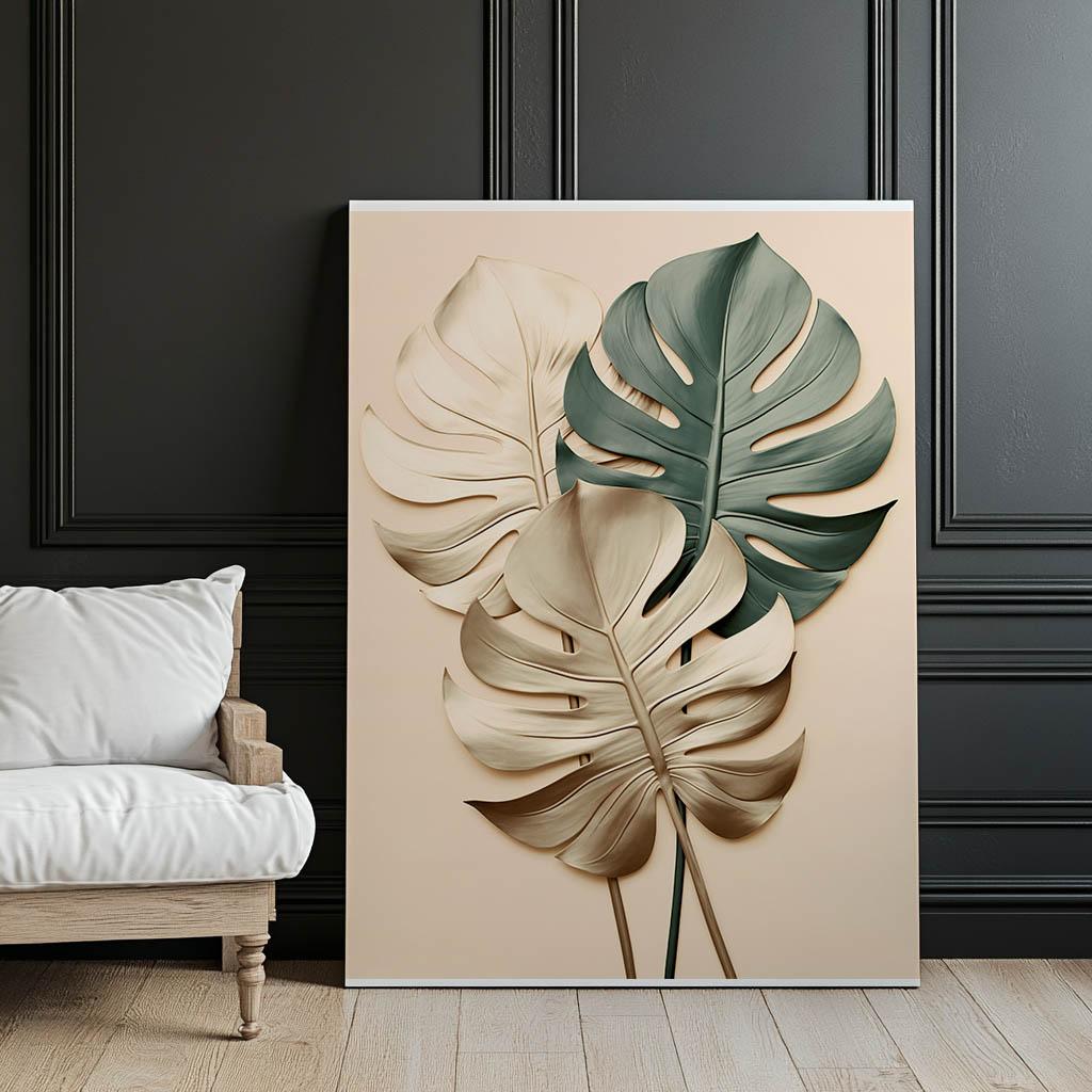 Złota Monstera Złota Monstera, 50X70 Cm, Rama Aluminiowa Czarna, Papier Matowy 230 Gsm