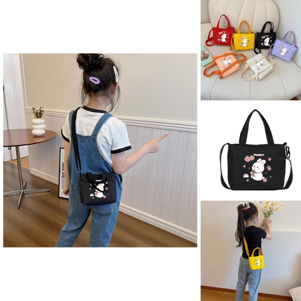 Cute Cartoon Rabbit Strawberry Print Children Shoulder Canvas Bag For Daily Use