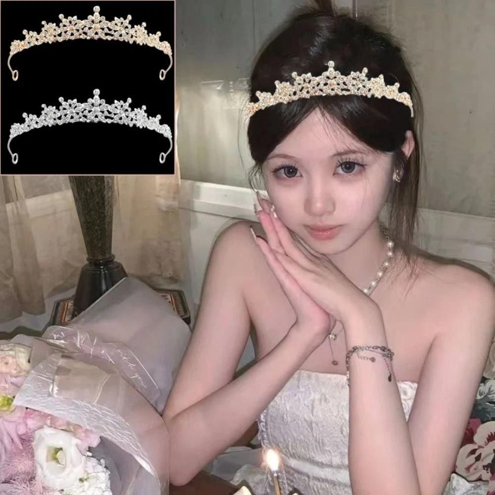 2pcs Sparkling Rhinestone Queen Crown Bride Headdress Wedding Jewelry Birthday Party
