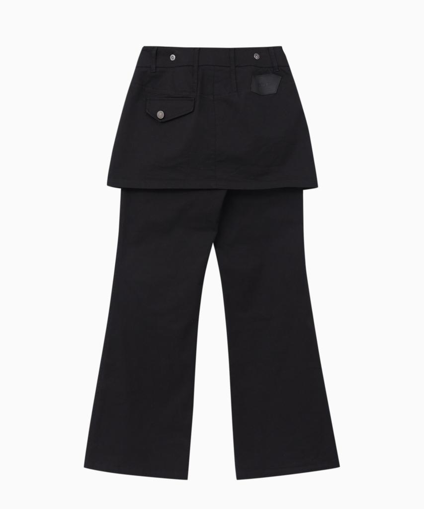 Jenyujeu Layered Skirt Bootcut Pants - Black