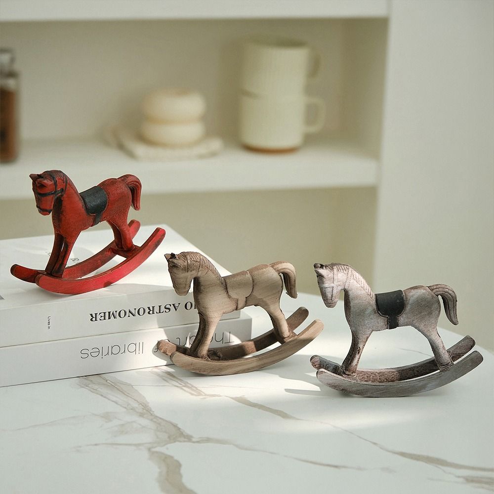 Wooden Craft Wooden Rocking Horse Nordic Retro Balance Art Ornament Desk Decor Xmas Decoration