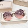 Luxury Round Gradient Sunglasses Women Metal Curved Temples Eyewear Ocean Rimless Fashion Sun Glasses Ladies Uv400