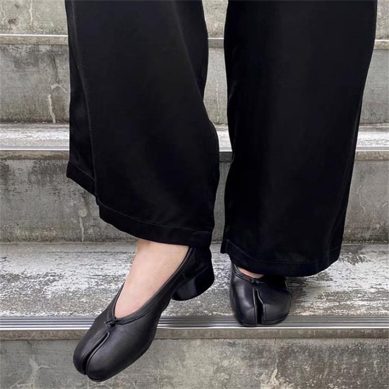 Nowoczesne Szpilki Czółenka Damskie Okrągły Wysoki Obcas Skórzane Kwadratowy Dzielony Czubek Czółenka Buty Wiosenne Mary Janes Buty Grube Obcasy Buty Damskie