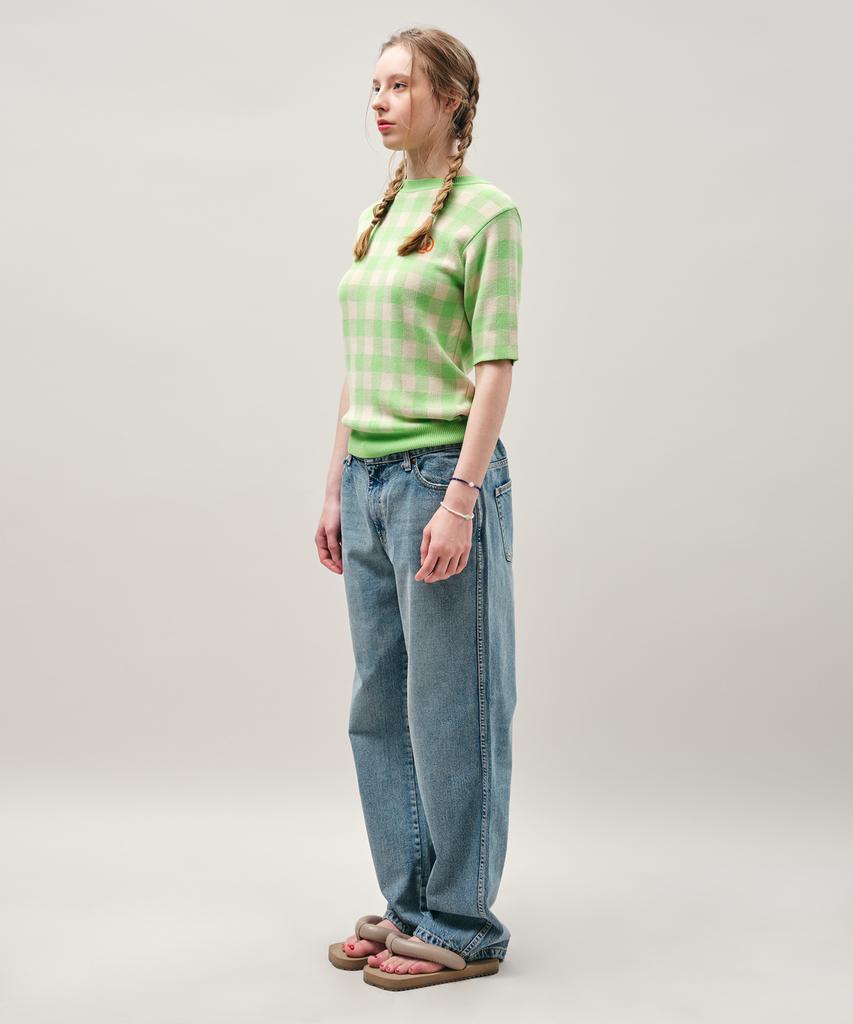 MAYOL Check Short Sleeve Crew Neck Knit_Green